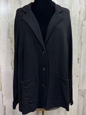 Tahari Plus Size Black Button-Front Ponte Knit Blazer Jacket